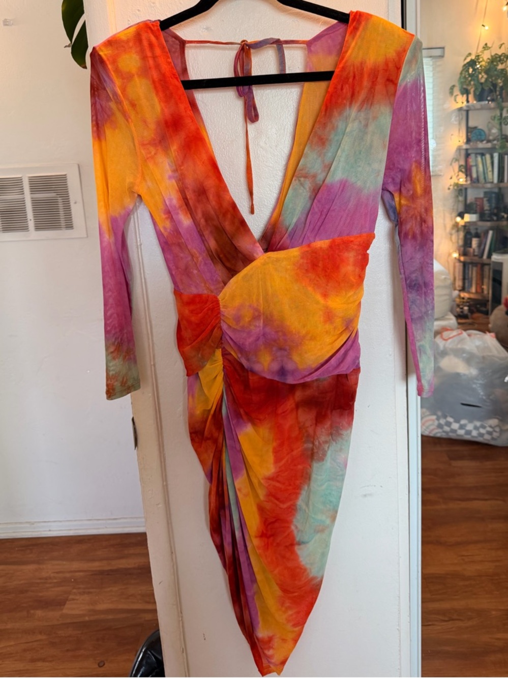 ATIK Tie-Dye Asymmetrical Long Sleeve Dress